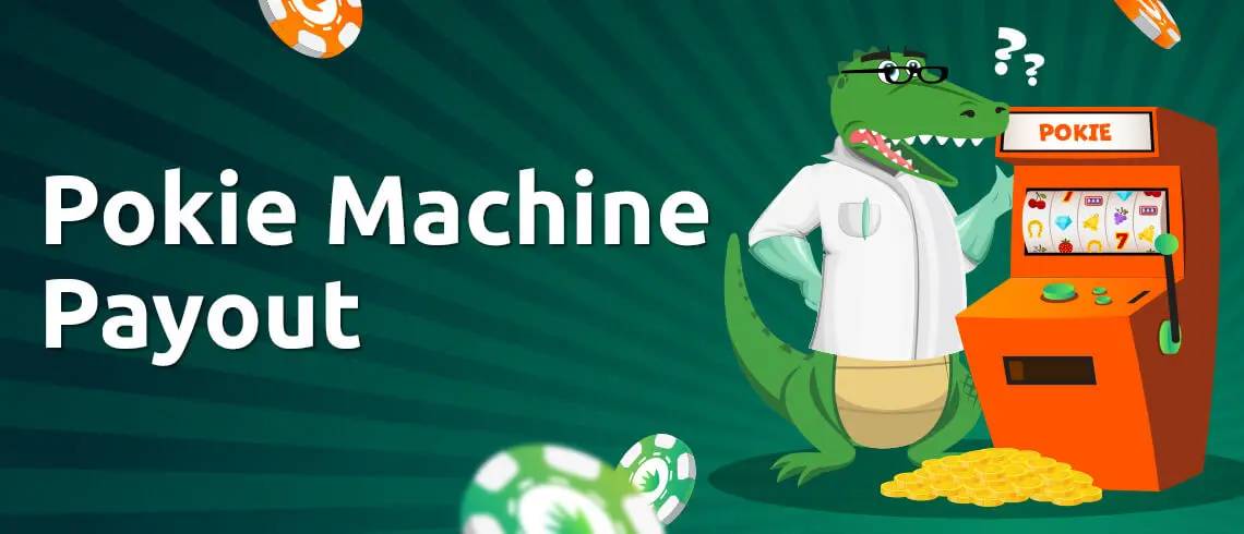 PlayCroco casino crocodile character analysing pokie machine payout with slot machine and coins