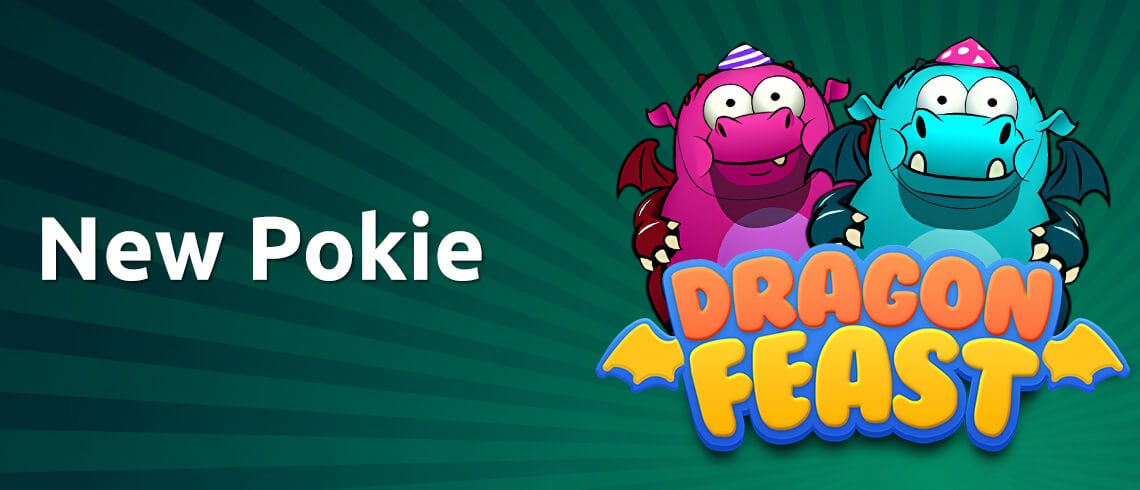 Cute pink and blue dragon, new online pokie, dragon feast