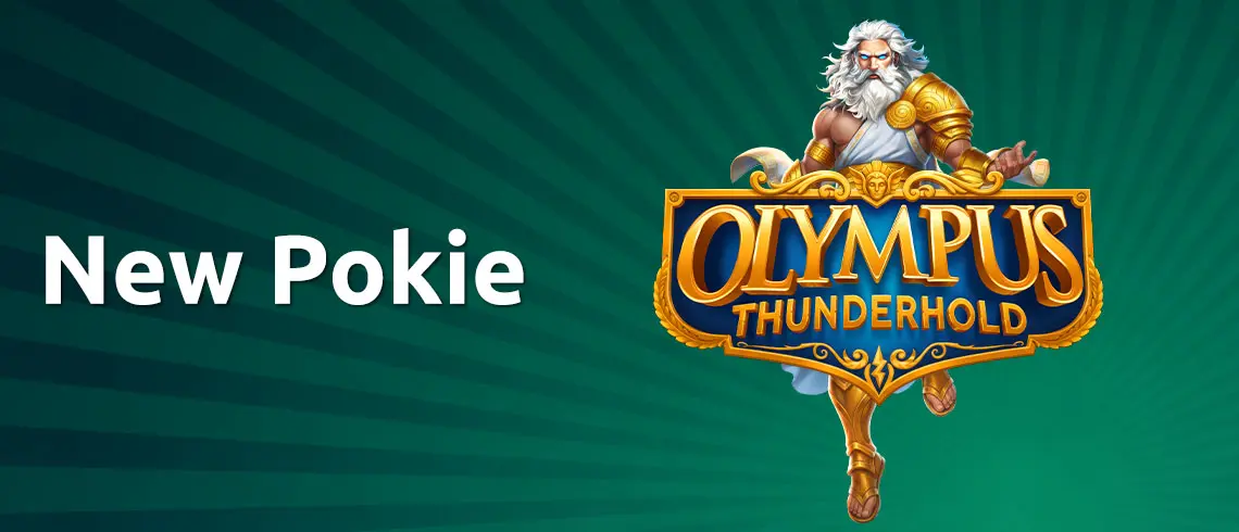 Olympus Thunderhold new pokie game banner featuring Zeus in golden armour at PlayCroco online casino