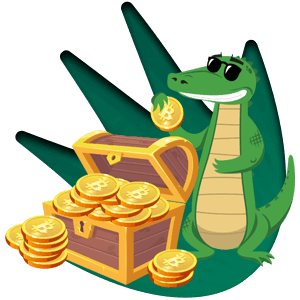 Croco with bitcoin treasure chest