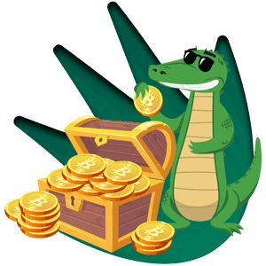 Croco with bitcoin treasure chest