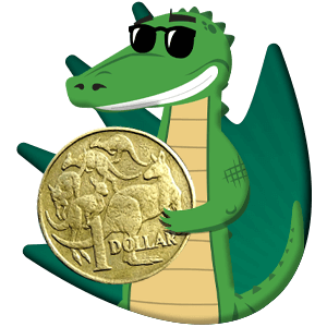 Croco mascot with Australian dollar