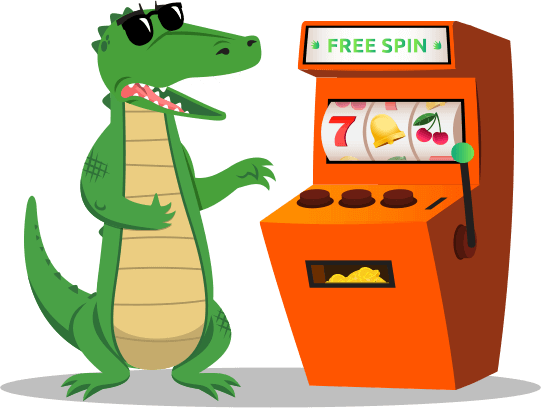 playcroco mascot playing free spins pokies and slots